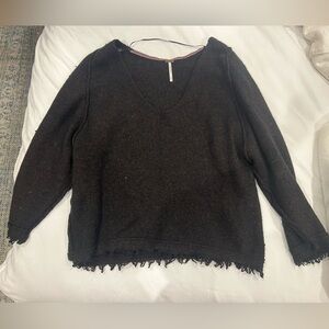 Free people Irresistible Fringe black brown wool sweater women's size XS